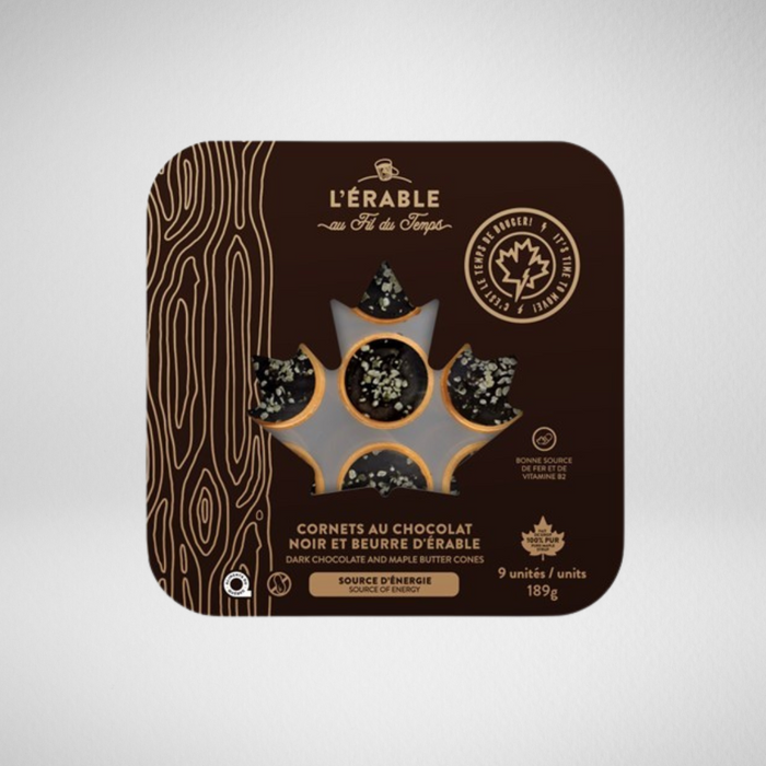 Cornets Chocolat noir et Beurre d'Érable - 12 boîtes de 9 cornets