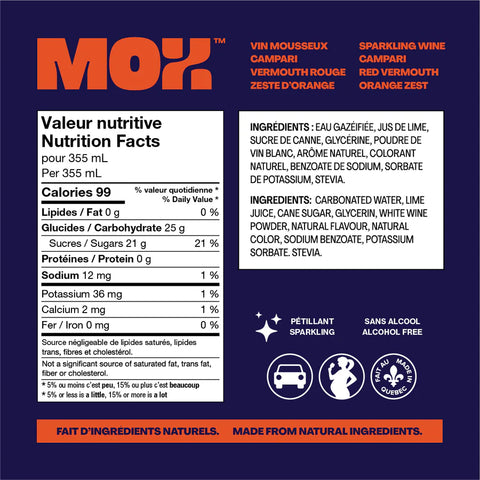 MOX 4 mocktail vin mousseux, Campari, vermouth rouge et zeste d'orange - 12 x 355ml